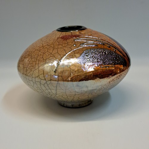 Click to view detail for #240729 Raku Vessel Glitter Glaze $42